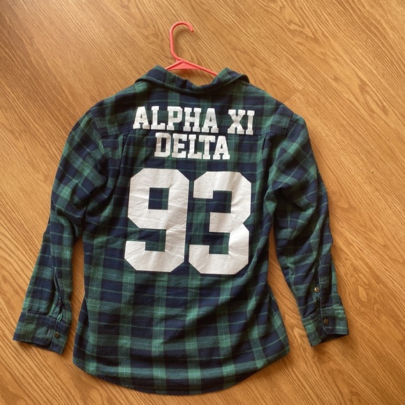 Alpha xi delta green and navy plaid flannel with varsity letters - Picture 3 of 3